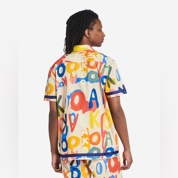 Akoo Effortless Woven Button Down Shirt macadamia print colorful short sleeve - Picture 11 of 11
